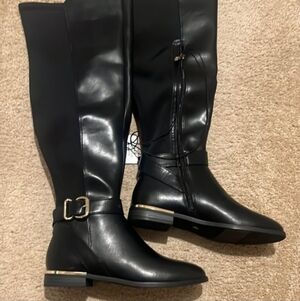 Liz Claiborne Black Over the Knee Boots with Gold Buckle NWT